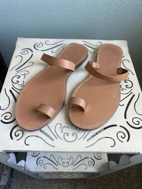 Madewell Tan Leather Toe-Loop Slide Sandals